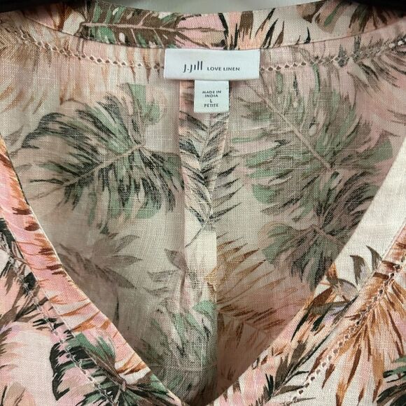 J Jill Love Linen Pink Floral Tropical Top Size LP - Picture 4 of 5